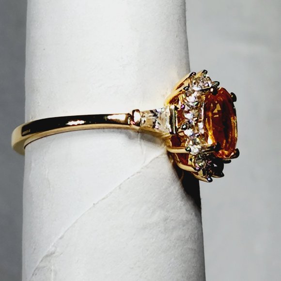 Jalisco Fire Opal & White Zircon ring in 14K YG vermeil over 925 SS 1.20 ct sz 7 - Picture 5 of 6
